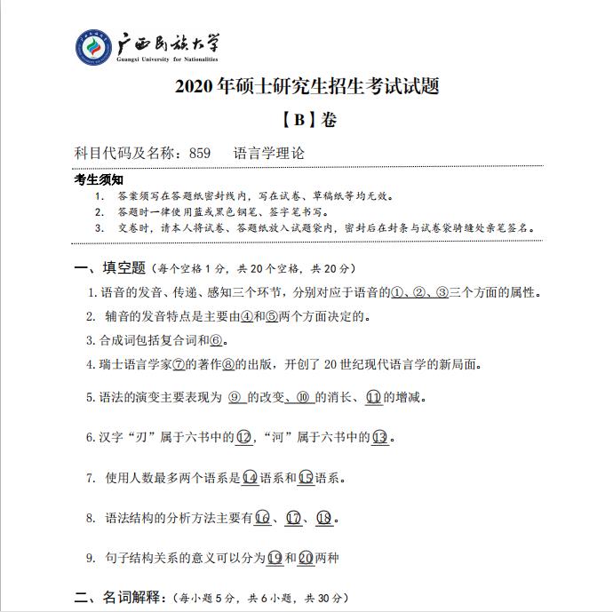 考研真題:廣西民族大學(xué)2020年碩士研究生招生考試試題859語言學(xué)理論