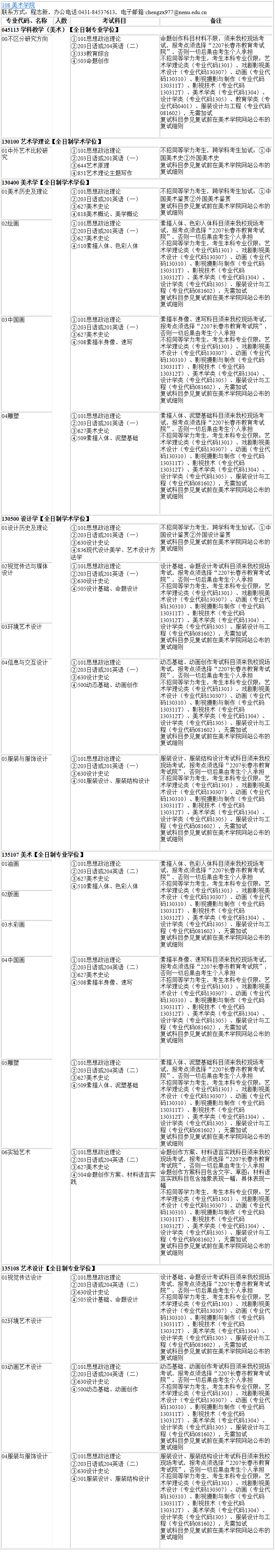 2023考研專業目錄:東北師范大學美術學院2023年碩士研究生全國統考招生專業目錄